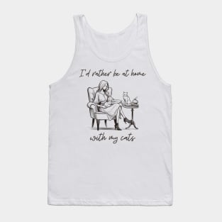 Cozy Cat Lover's Retreat - "I'd Rather Be at Home with My Cats" Artwork Tank Top